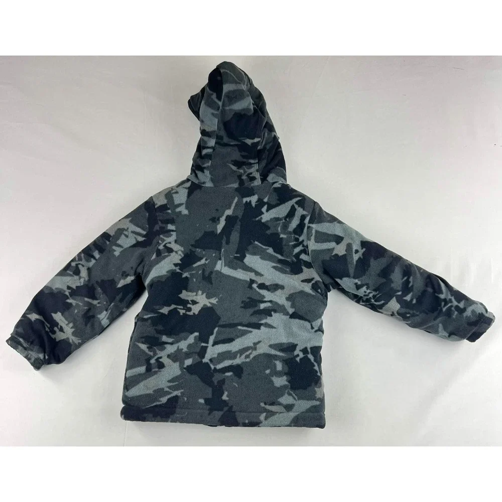 GUC Columbia Kids Reversible Puffer Hooded Fleece Jacket Boy Camo Black Size XXS